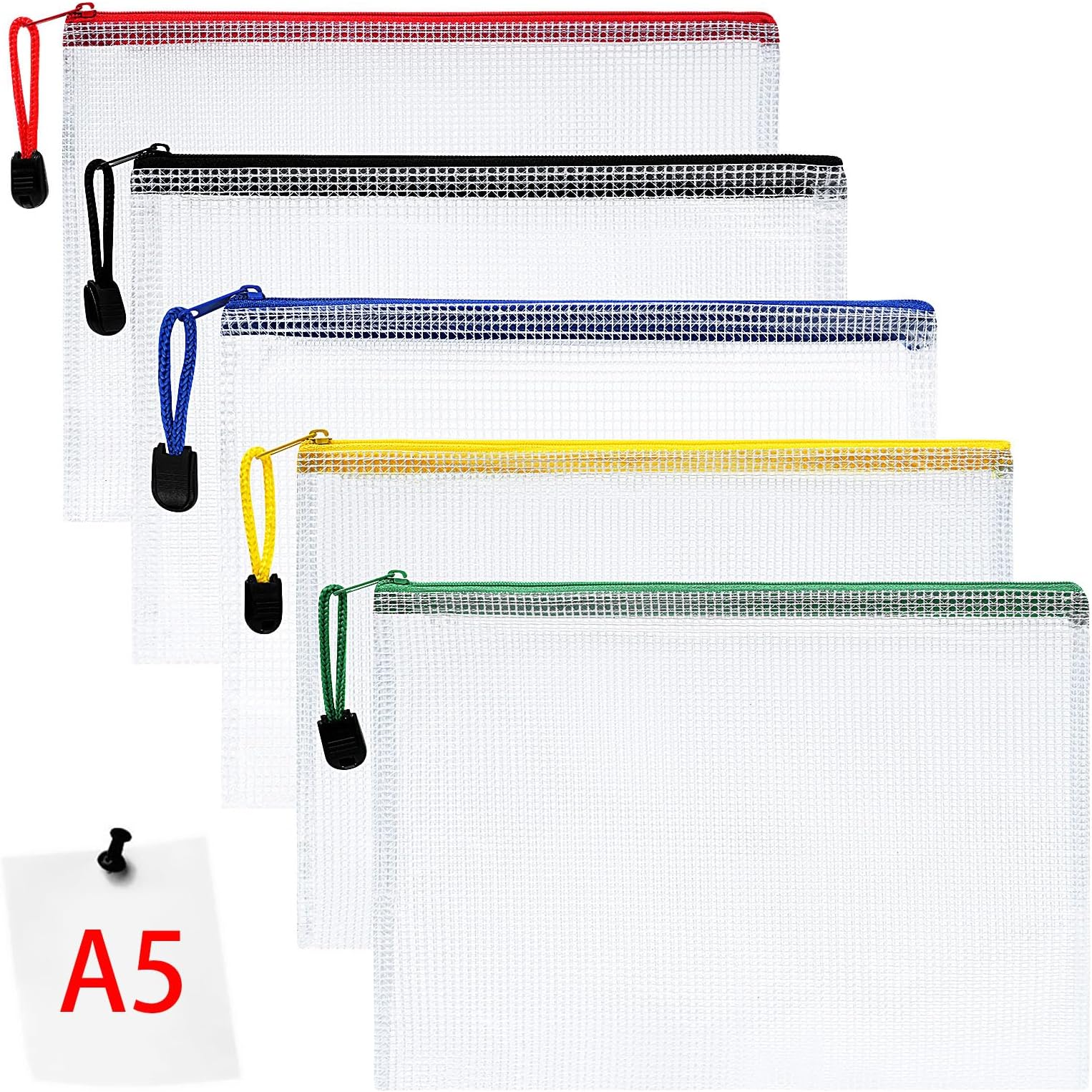Vicloon Plastic Wallets, 5Pcs A5 Zip Lock Bags, Mesh Document Wallet