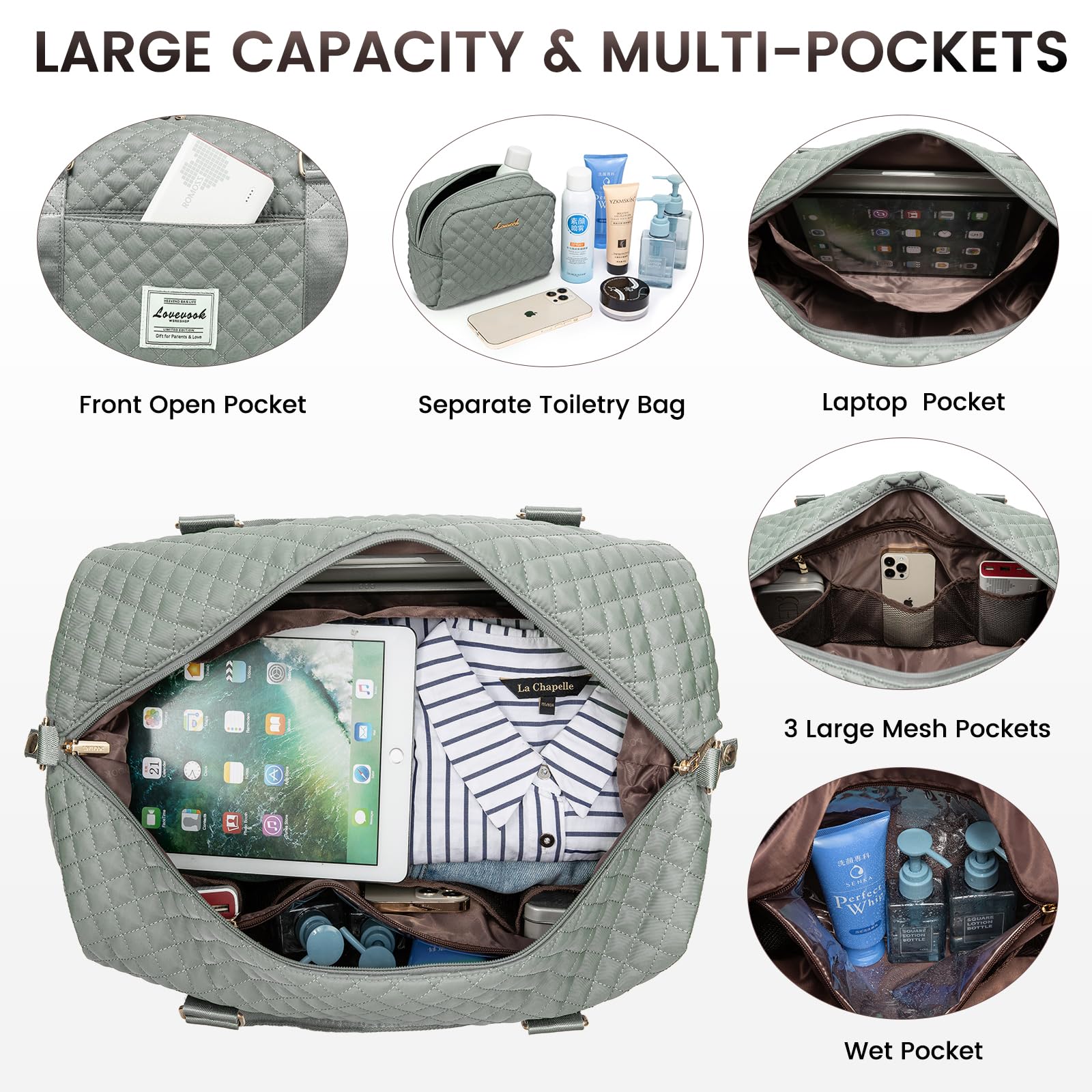 LOVEVOOK Reisetasche Sporttasche Damen Groß Weekender Travel Duffle Bag mit Kulturbeutel Handgepäck Tasche mit Schuhfach Kliniktasche Geburt Mama Set Wasserdicht für Flugzeug Reise Gym Camping