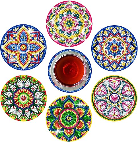 HNTAQU 6 posavasos de pintura de diamante posavasos de mandala suministros de manualidades de arte de diamantes de bricolaje kits de pintura de