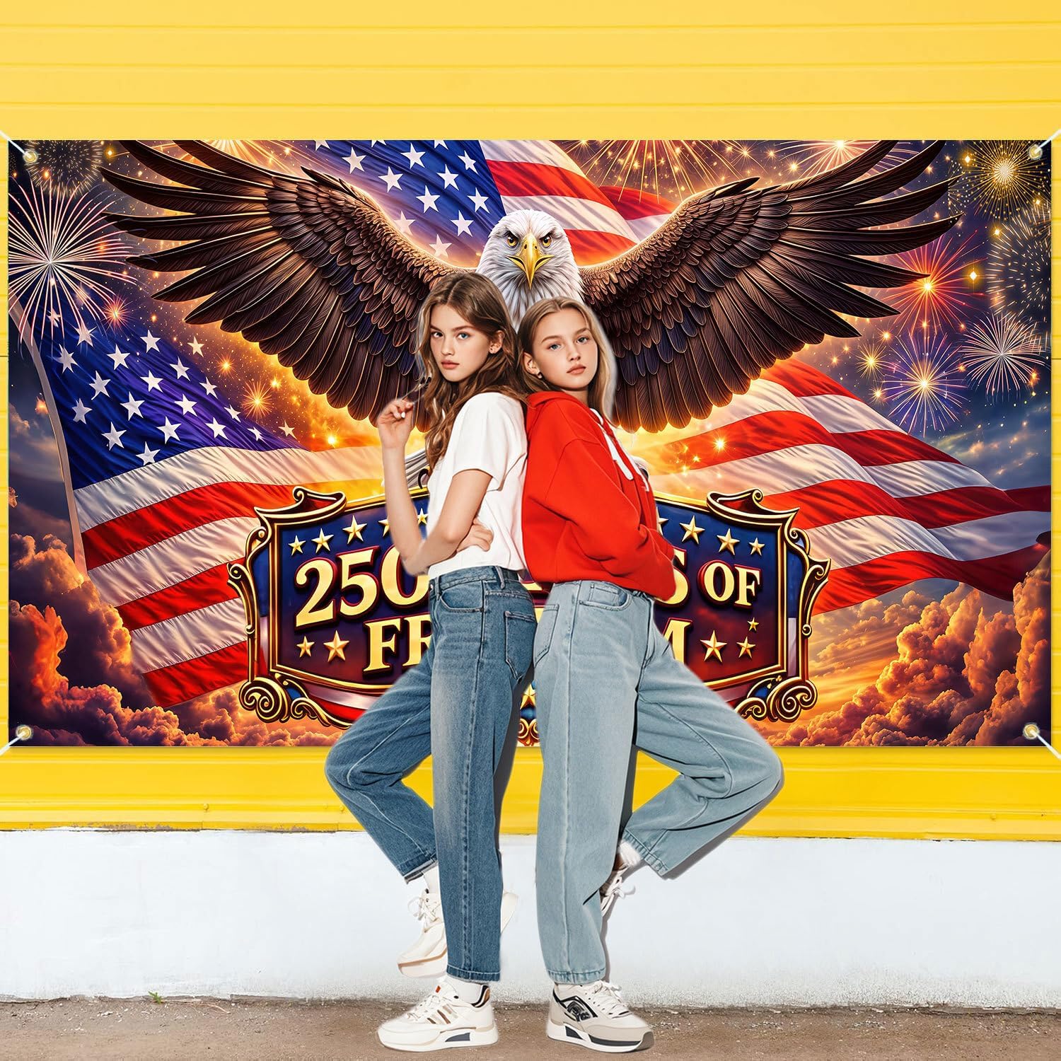 8X7ft American 250 Years of Freedom Garage Door Decorations Cover, 1776-2026 USA 250th Birthday Anniversary Party Decorations, Independence Day 4th of July Patriotic Garage Door Background
