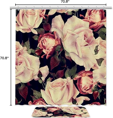 Miniatura 8 de KXO Juego de cortina de ducha impermeable y tapete de poliéster con ganchos, 70.8 x 70.8 pulgadas