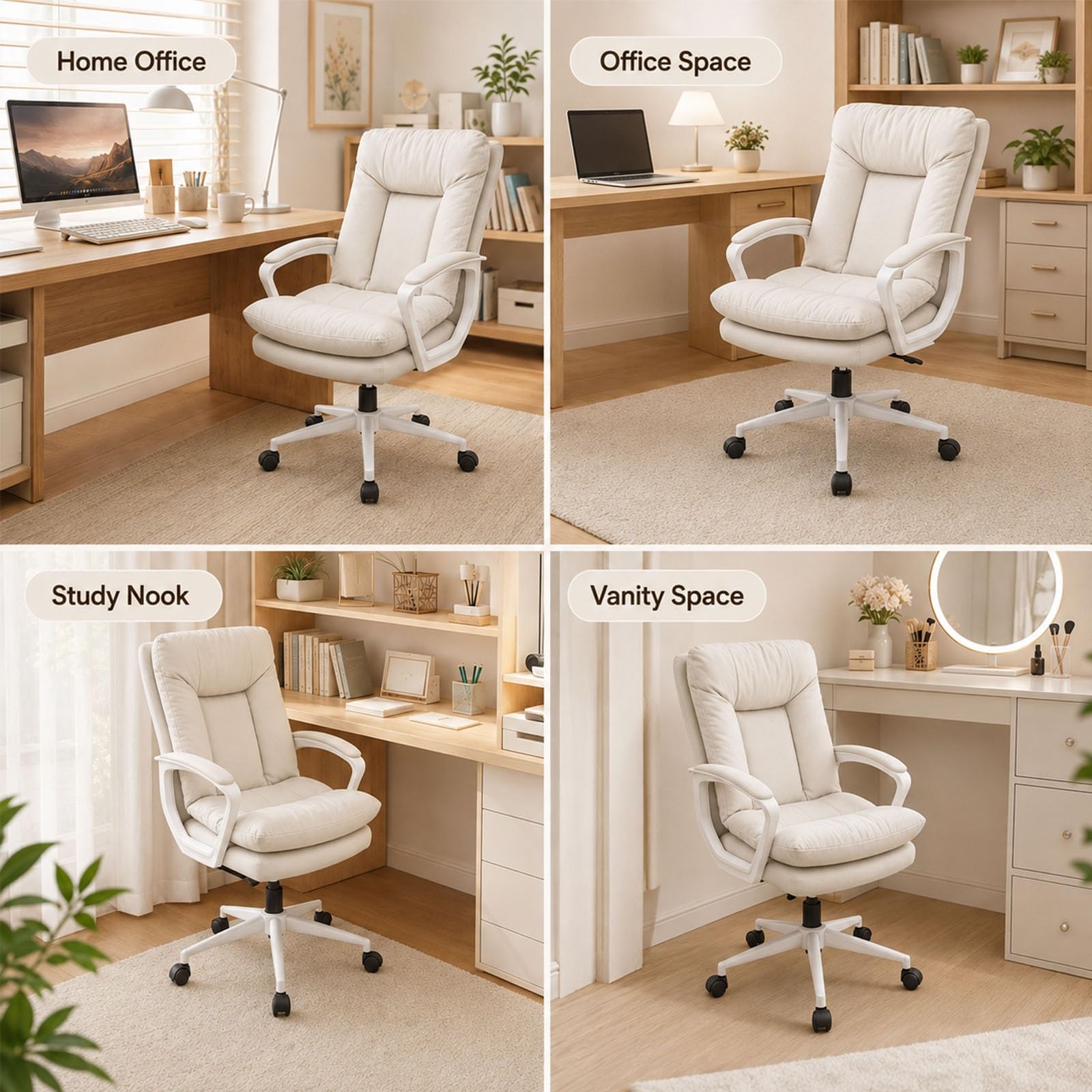 Generico Sedia da Ufficio Ergonomica, Schienale Alto con Cuscino Imbottito | Sedia Ufficio in Tessuto, Schienale Alto, Cuscino Spesso, Supporto Lombare, Ruote Girevoli, Casa e Camera(Khaki)