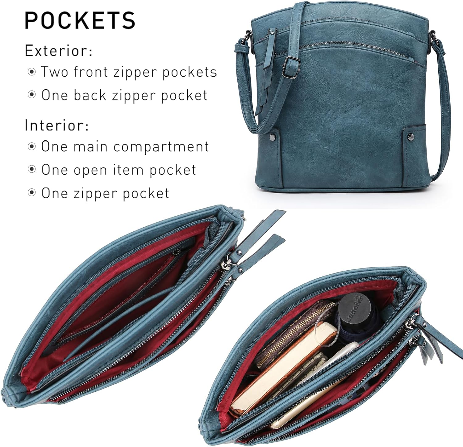 Crossbody Bags for Women Travel Vegan Leather Multi Zip Pockets Crossbody Shoulder Purses Trendy