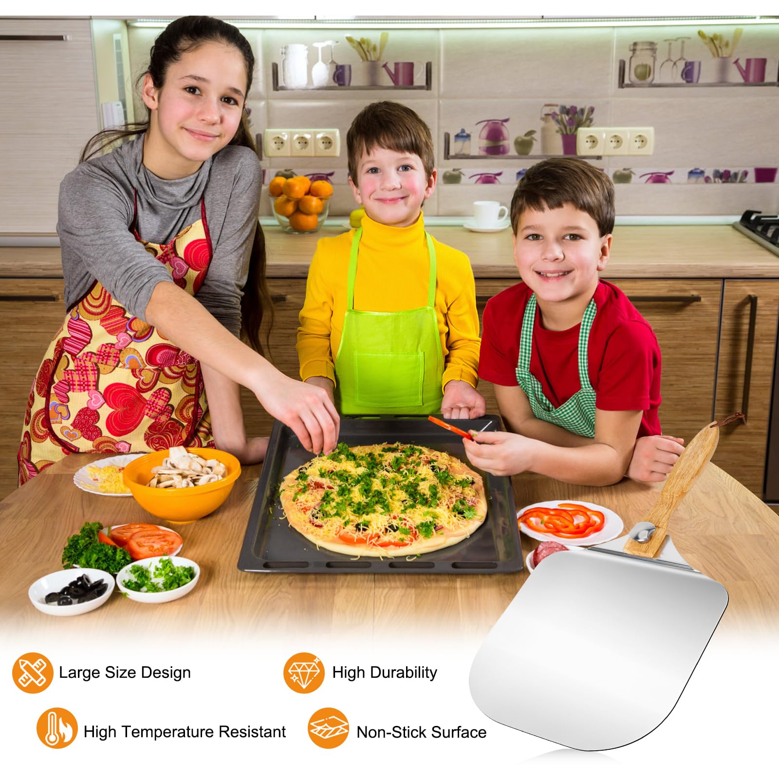 Pala per pizza grande buccia di alluminio pizza 30,5 centimetri x 30.8 cm per la cottura della pizza fatta a mano, 59,3 cm nel complesso, per qualsiasi esterno o interno Pizza Grill forno