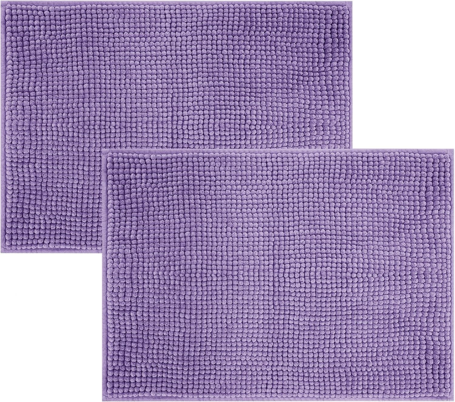 Hafaa Lilac Bath Mat Non Slip Anti Mould – (2 Pack) 40x60 cm Chenille Bathroom Mat