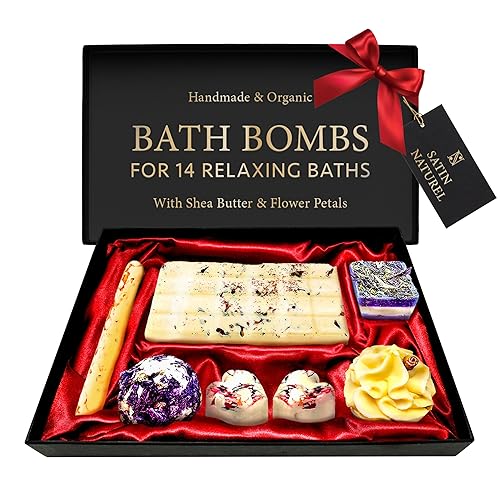 Luxury Gifts for Women - Organic Bath Bombs - Gifts for Her - 7Pcs Handmade with Essential Oil & Shea Butter Gifts for Girls - Bath Bombs for Women - Premium Gift Box by Satin Naturel