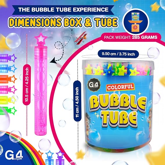 G4GADGET 36-Pack Premium Bubble Tubes Party Bag Fillers – Fun & Colourful Bubbles for Kids – Ideal Party Favours, Loot Bag Fillers, Stocking & Summer Games