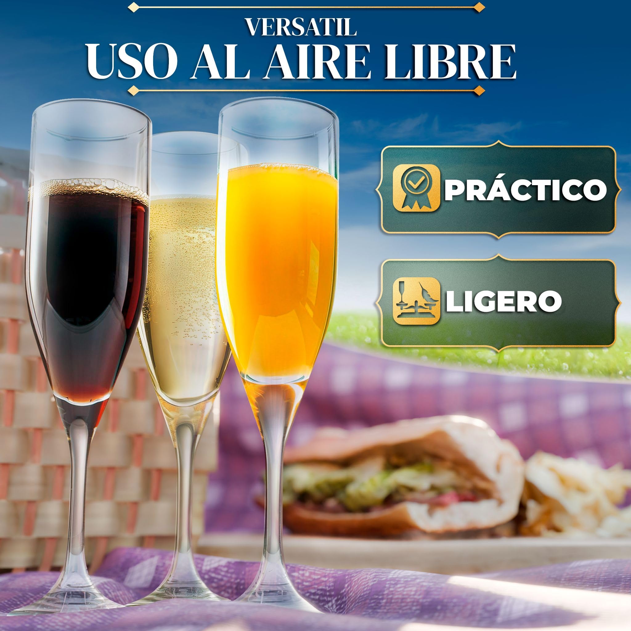 Copas de champan irrompibles, cava y vino espumoso de plastico duro Tritan reutilizables ultraresistentes - Pack 12 uds. Transparentes - copa de champagne - Plastic wine glasses - Durarero y Seguro