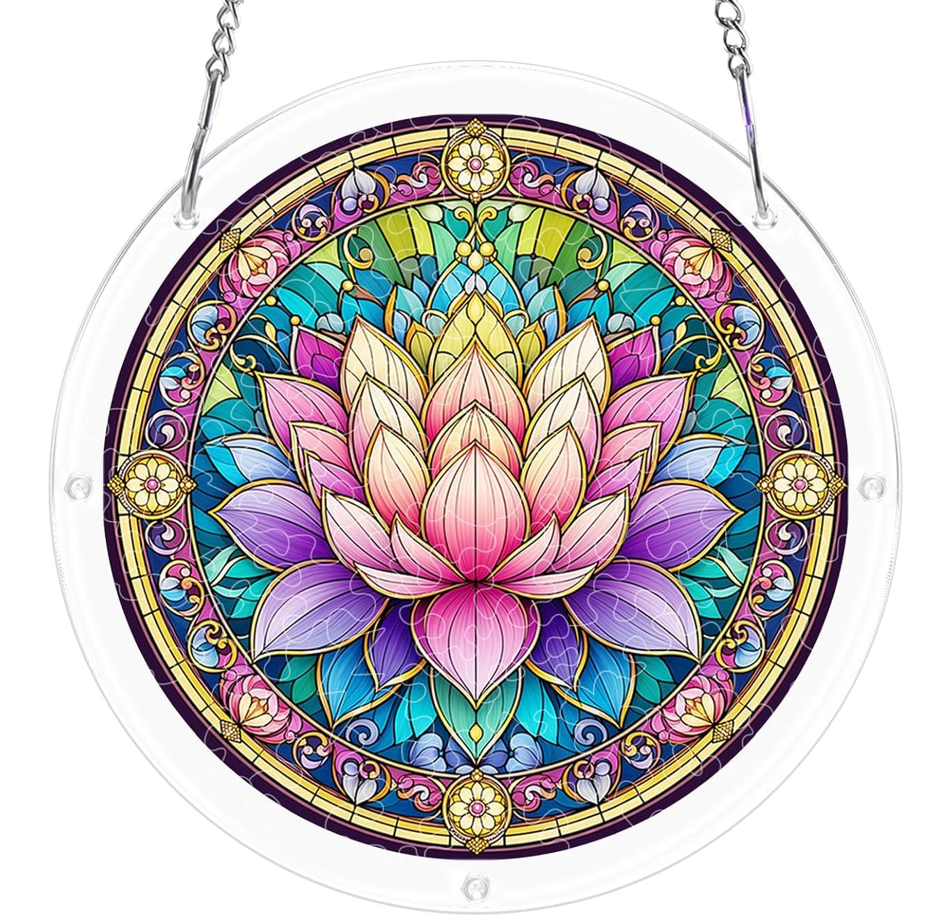 Lotus Mandala Acrylic Jigsaw Puzzles Suncatcher, 7.4 Inch Window Hanging Suncatcher Acrylic Puzzle, DIY Home Decor Art Gift