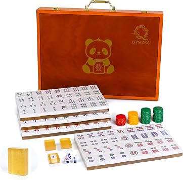 Chinese Large Mahjong Set, 1.65" Golden Acrylic Tiles | Includes Chips, Winds, 3 Dices & 2 Blank Tiles - Collectors Edition for Game Night, Home Decoration