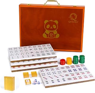 Chinese Extra Large Mahjong Set with Wooden Case -1.65" Golden Acrylic Tiles, Includes Chips, Winds, 3 Dices & 2 Blank Tiles - Collector's Edition for Game Night, Home Decoration