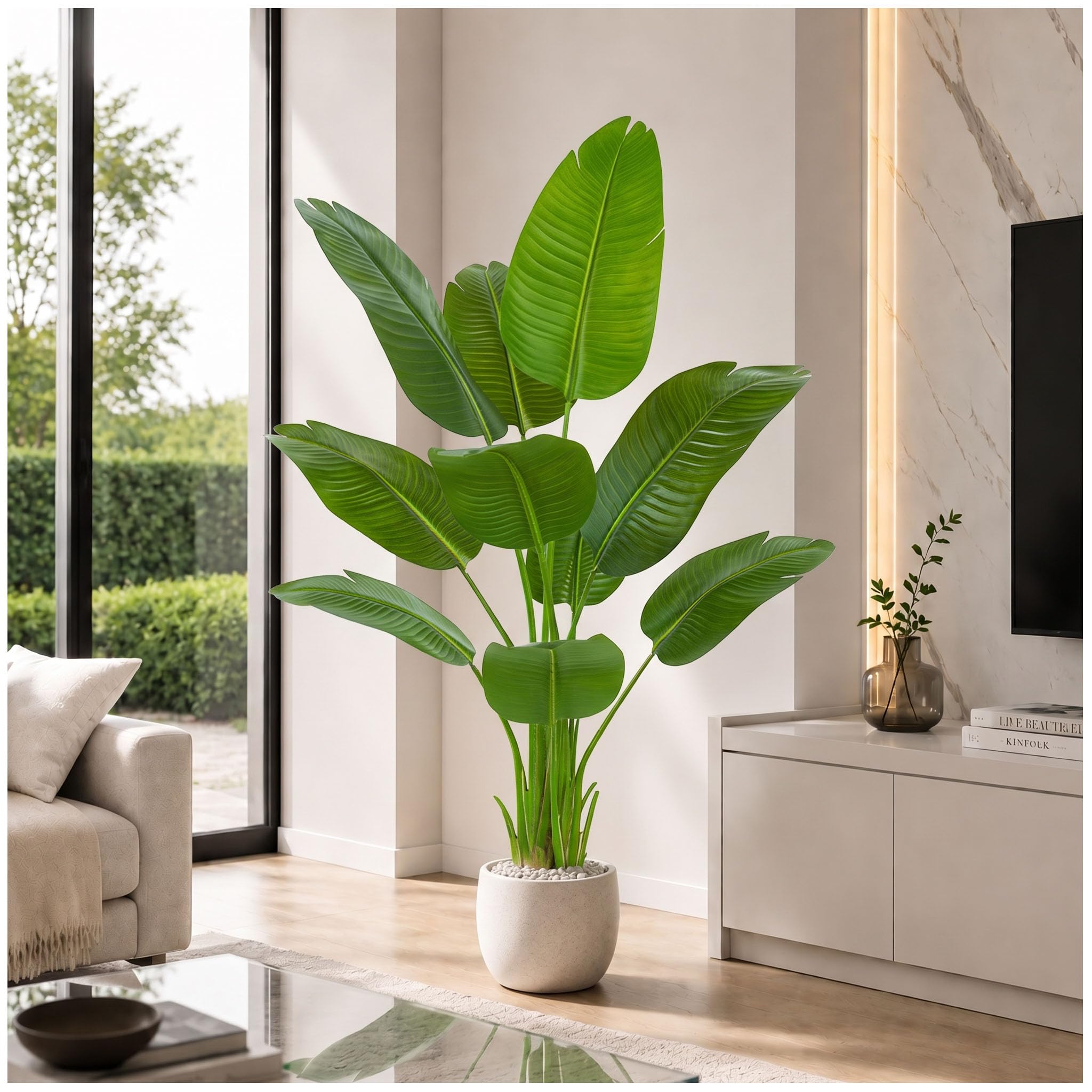 Fsohoi Black Bird Of Paradise Artificial Plant Indoor, 5Ft Large Fake Banana Tree