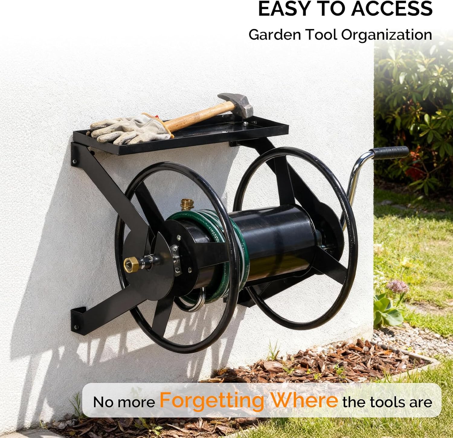 VINGLI Garden Hose Reel, Wall Mount Water Hose Reel for Garden Outside with Heavy Duty Space Saving Rolling Design Metal, 175FT Capacity for 3/4" Hose for Outdoor Use (Black)