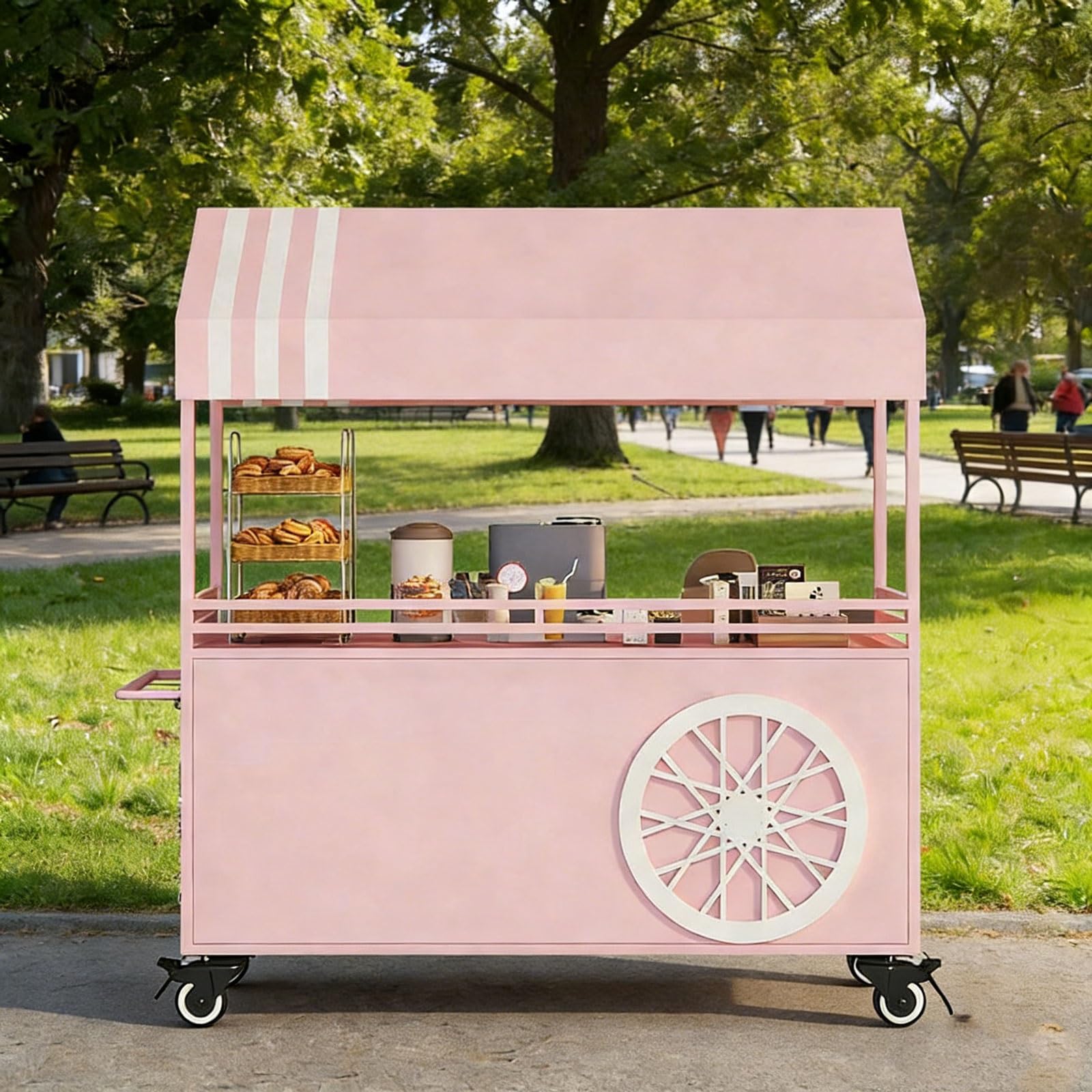 Carrello venditori ambulanti con tettoia bancarella mobile ruote bloccabili carretto salumi ferro esterno 100cm