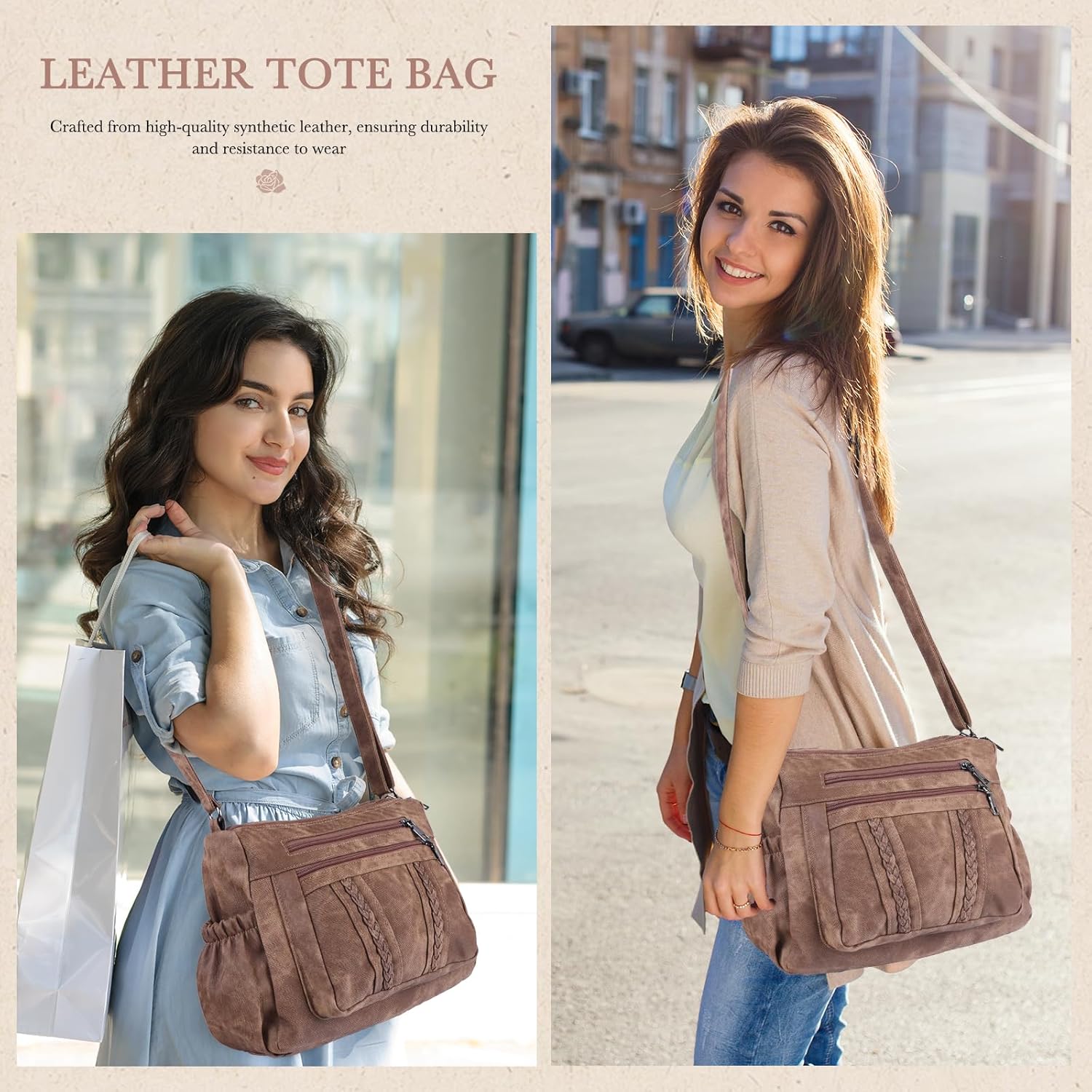 ELDA Crossbody Bags For Women Pocketbooks Soft PU Leather Purses and Handbags Multi Pocket Shoulder Bag - Image 2