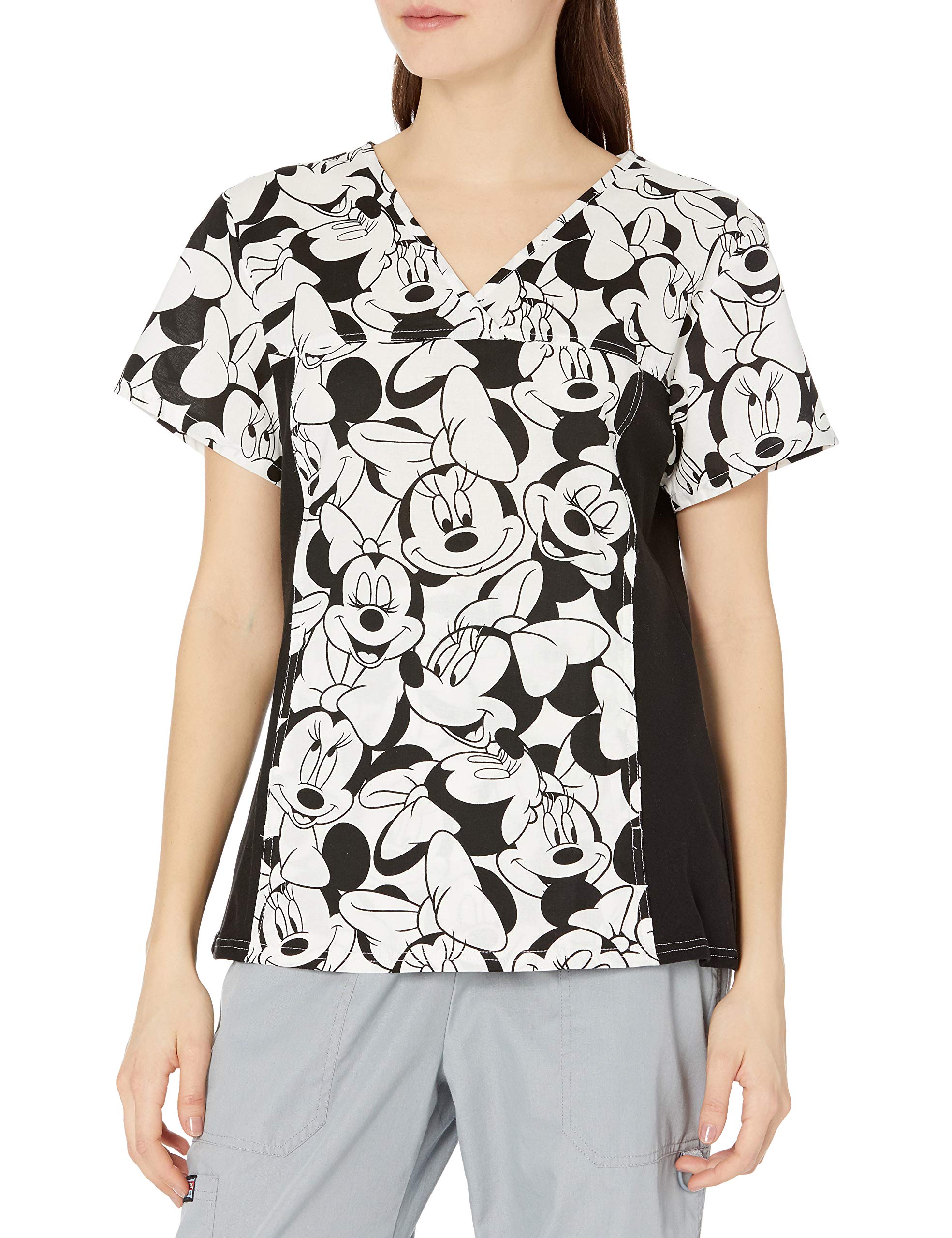 TooniformsDisney Cherokee Womens V-Neck Mickey Knit Panel Top