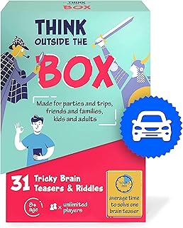 Travel Game - Think Outside The Box - 31 Puzzles to Solve on a Road Trip | Travel Game for Adults & Kids | Car Game for Families and Friends