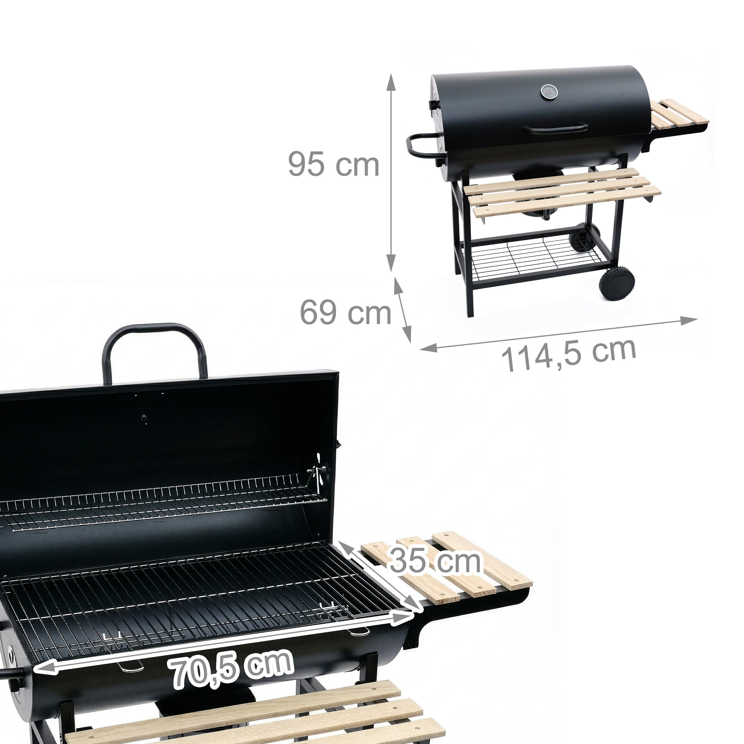 Barbecue a Carbone Relaxdays con Coperchio e termometro, 95x114,5x69 cm, Acciaio Verniciato a Polvere, Carrello