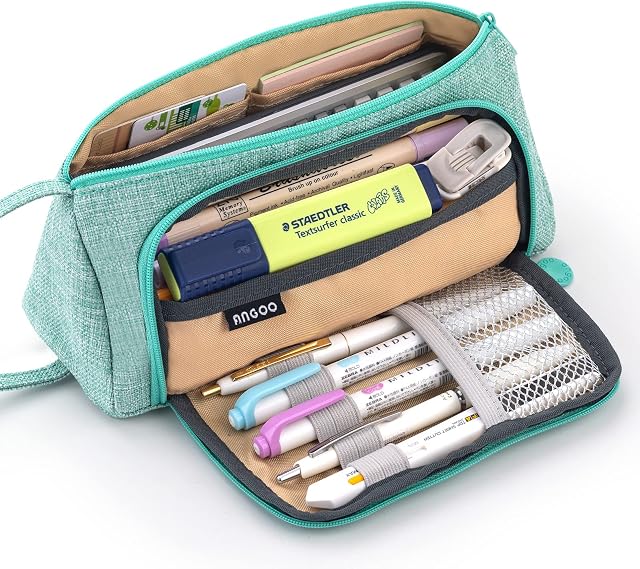EASTHILL Big Capacity Pencil Case Large Pencil Pen Pouch Bag High Storage Case Middle School College Office Organizer for Student Teens Girls Adults (Green)