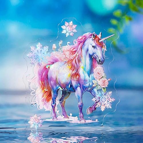 Miniatura 2 de Yoksas 60 calcomanías de unicornio de fantasía, impermeable, estético, floral, unicornio, álbum de recortes, manualidades, calcomanías decorativas