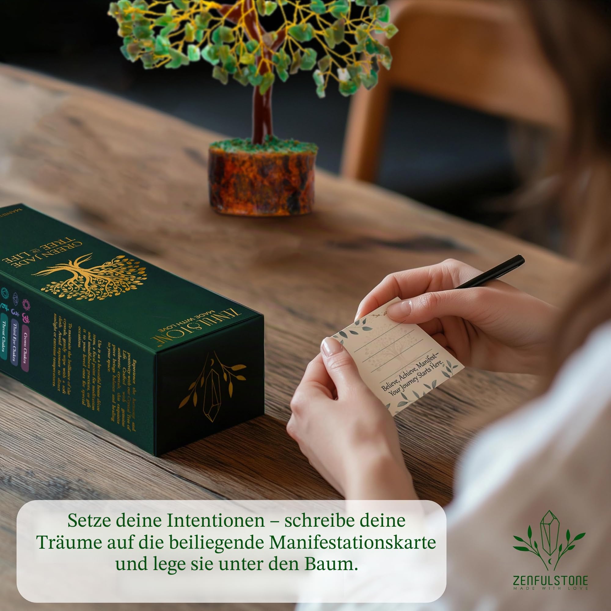 ZENFULSTONE Baum des Lebens aus grüner Jade für Glück und Wohlstand, Dekoration für Zuhause und Büro, handgefertigter Bonsai für Reichtum, Balance und Glück, perfektes Wohlfühlgeschenk für geliebte