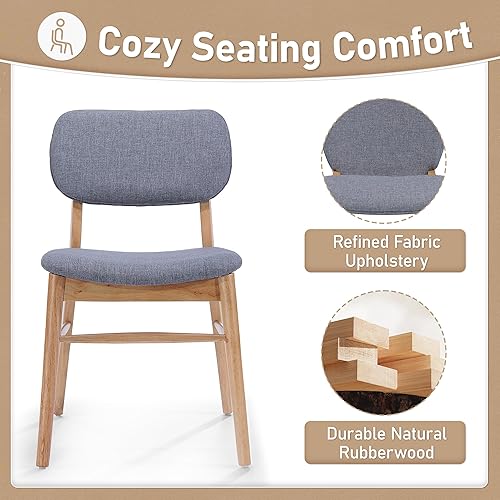 Miniatura 3 de Set of 2 Mid-Century Upholstered Dining Chairs with Rubberwood Frame - Dining Chairs, Table & Chair Sets, Desk Chair for Home Office