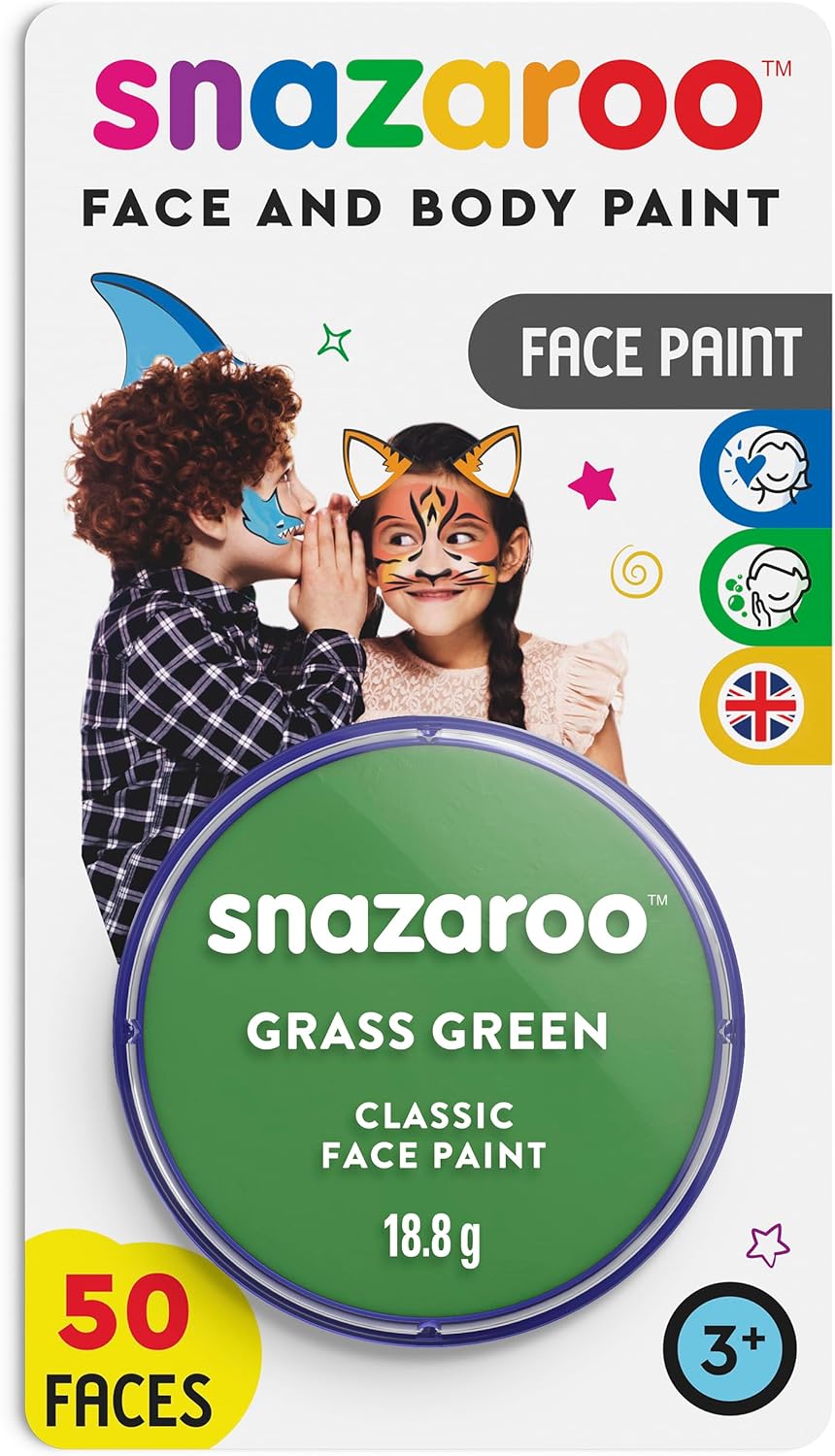 Snazaroo Classic Face and Body Paint for Kids and Adults, Blister Grass Green Colour, Water