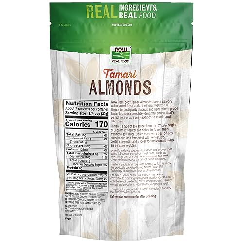 Miniatura 2 de NOW Foods, Almendras Tamari, sensaciones de sabor, sabroso sabor tamari asiático, sin gluten y certificado sin OMG, 7 onzas (el embalaje puede