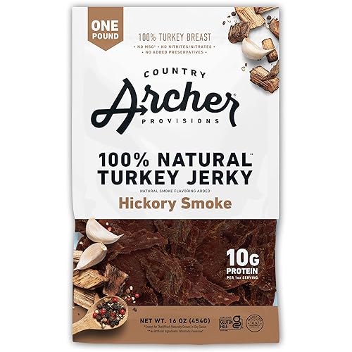 Hickory Smoke Turkey Jerky by Country Archer 100 natural sin gluten aperitivos de proteínas 16 onzas