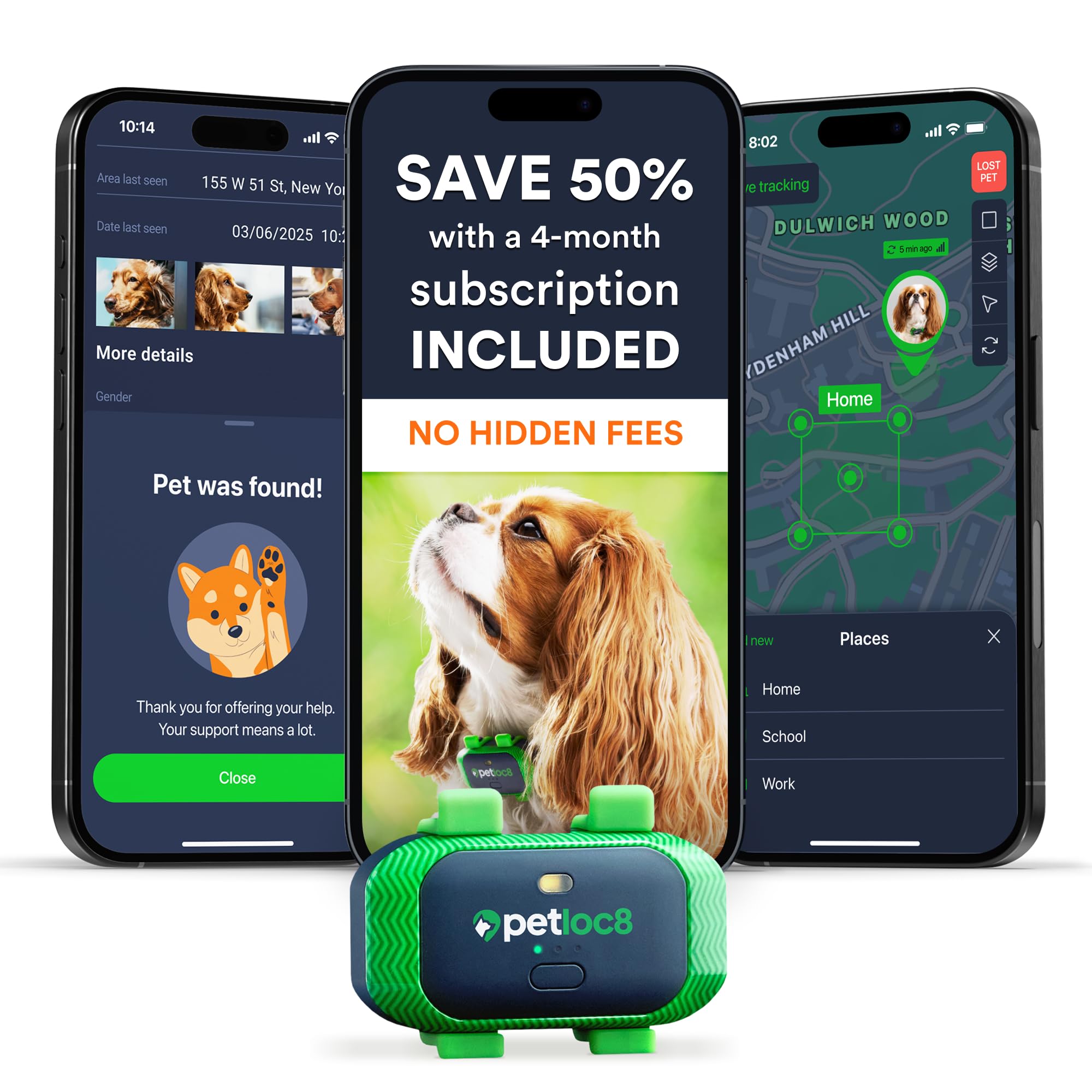 GPS Pet Tracker for Dogs - Dog Tracker Fits on Your Pets Collar, Waterproof, Smart App Controllable Geofencing and Pet Location History (Dog - 4 Months Included)