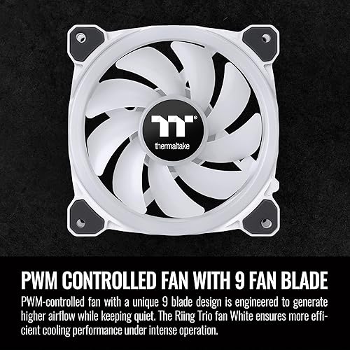 Miniatura 3 de Thermaltake Riing Trio 12 RGB White TT Premium Edition - Paquete de 3, 4.732 pulgadas, 3 anillos LED independientes de 16.8 millones de colores, con