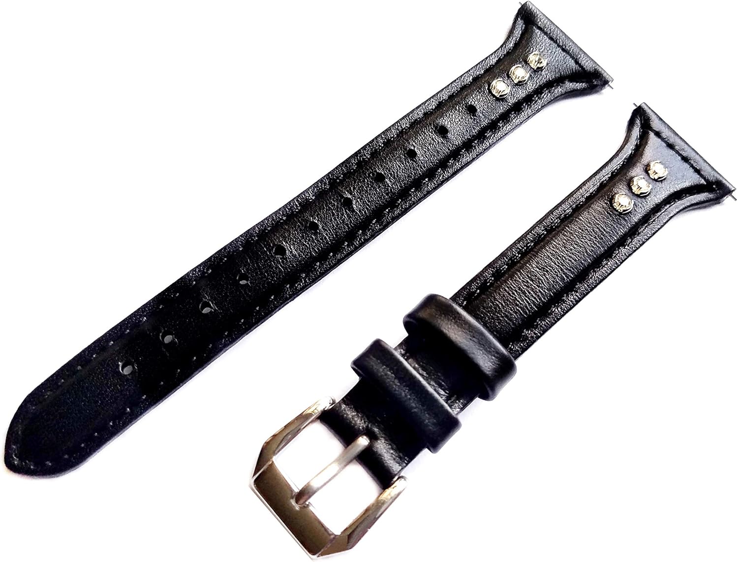 Black with Crystals Slim Band Compatible with Fitbit Versa 2 and Versa Smart Watch Elegant Soft Leather Strap Bracelet with Quick Release Pins