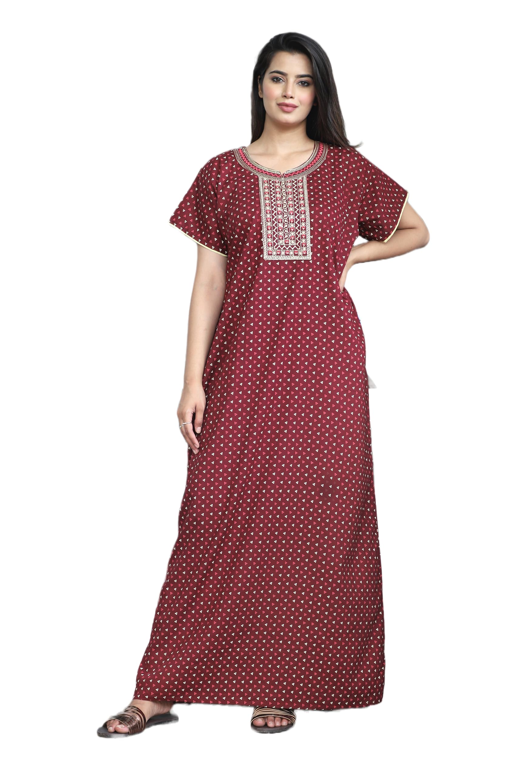 g4girl Pure Cotton Embroidery Nighty for Women's | Night Gown | Nighty | Nightdress | Maxi | Sleepwear | Jaipuri Nighty | Nighties | Gown-picture-22