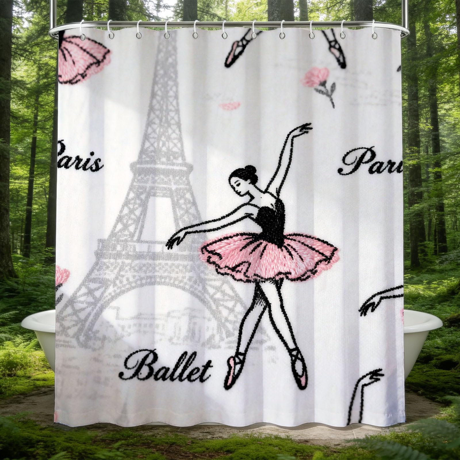 Hongduo 3D Eiffel Tower Shower Curtain for Stalls Bathtubs Simple Bathroom Decor Shower Curtain Set Polyester Fabric Waterproof 180x180cm/71X71 Inch with Hooks