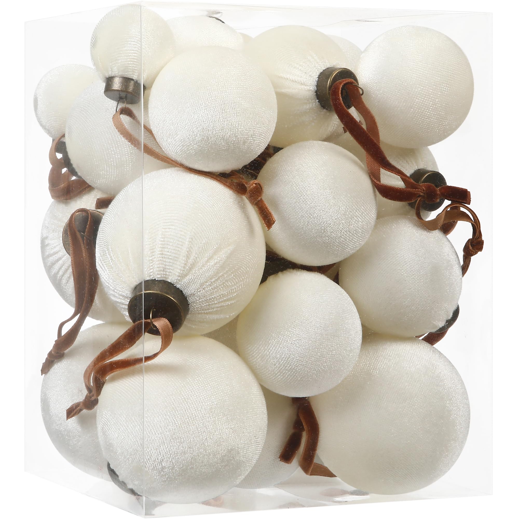 Sea Team 32er-Set beflockte Samt Weihnachtskugeln Verschiedene Größen Creme