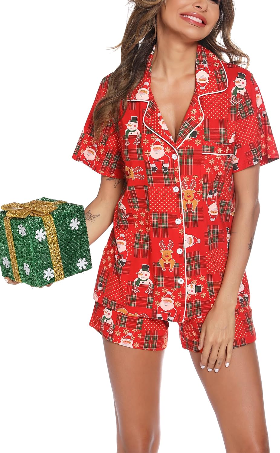 Pjmlifecoco Women's Modal Pajama Set Short Sleeve Button Down Two Piece Soft Sleepwear with Shorts Loungewear S-XXL - Image 3