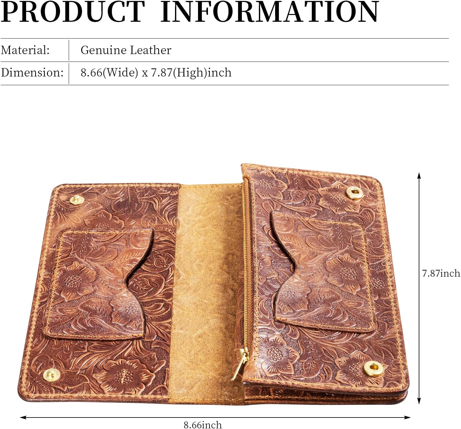 Gexmil Leather Wallet for Women Men,Top Grain Leather Bifold Clutch, Zipper Coin Pocket, Phone Pocket,Money Organizers, Credit Card Holder, Floral Brown