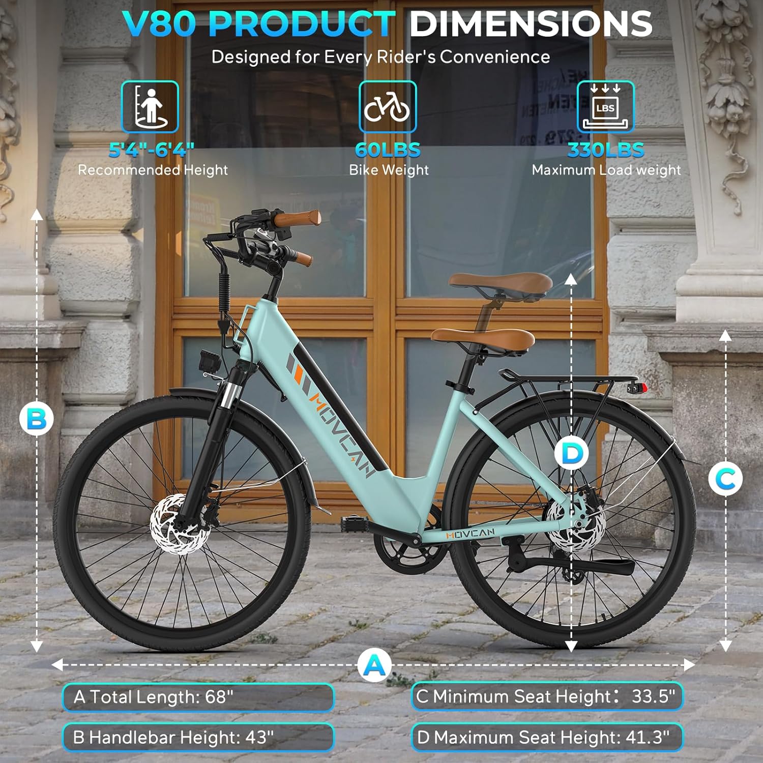 Movcan V80 Electric Bike, 1000W Motor 28MPH 26'' City Cruiser Ebike for Adults, 48V 13Ah Removable Battery Up to 70 Miles, 7-Speed Dual Disc Brake, Mountain E-Bike for Commuting