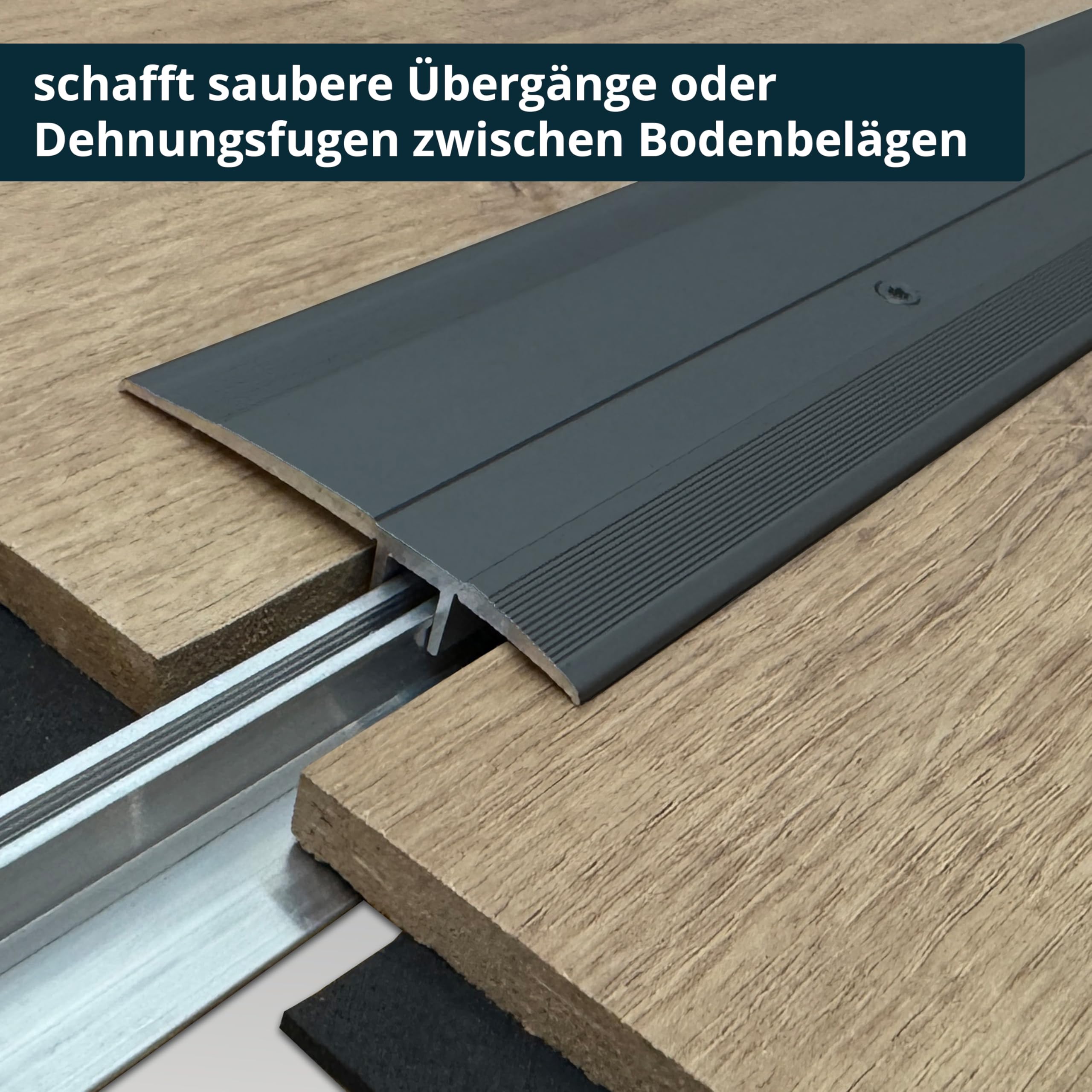 Perfil de transición ufitec® TPL Profi para parquet y suelos laminados - Ancho de cobertura: 60 mm - en dos piezas, atornillable y apto para espesores de suelo de 7 a 16 mm