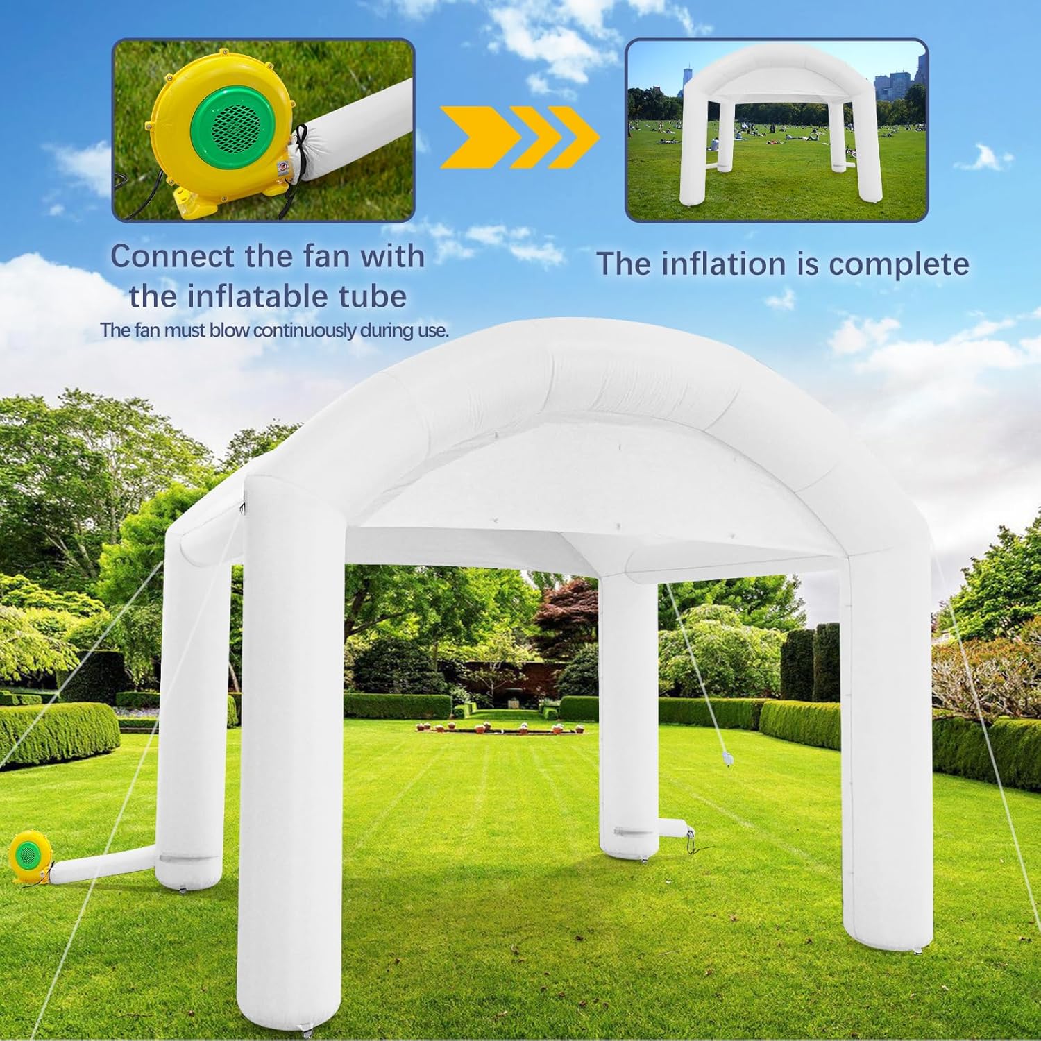 13'x10' Canopy Tent for Parties, Easy Outdoor Sun Shade, Large Inflatable Pop Up Tent, Foldable,for Events Carnival Catering Backyard Wedding Carpas para Patio-White (Without Blower