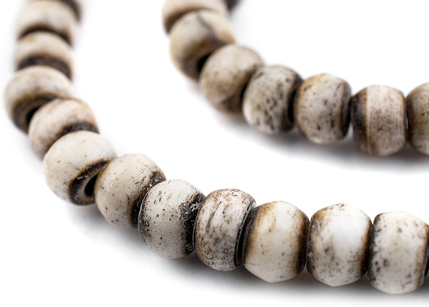 The Bead Chest 108 10mm Grey Bone Mala Beads - Handmade Fair Trade Nepal Prayer Rosary Beads Necklace for Mediation, Yoga, Jewelry Making, Crafts