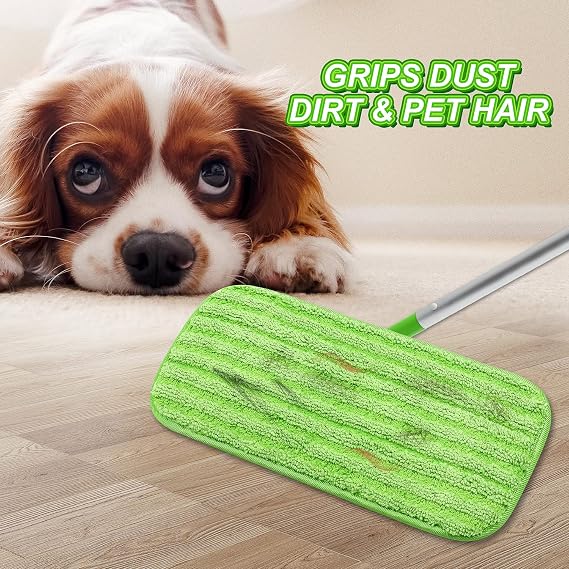Reusable Mop Pads for Swiffer Sweeper Mops, Microfiber Mop Floor Pad Refill Compatible with Sweeper, Washable Mop Head Pad Multi-Surface Replacement for Dry & Wet Floor Cleaning Green