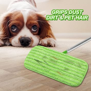 Reusable Mop Pads for Swiffer Sweeper Mops, Microfiber Mop Floor Pad Refill Compatible with Sweeper, Washable Mop Head Pad Multi-Surface Replacement for Dry & Wet Floor Cleaning Green
