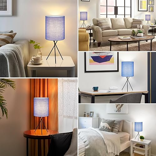 Miniatura 5 de FOLKSMATE Lámpara de mesa con base de metal negro, lámpara de escritorio simple y moderna, lámpara de mesita de noche con pantalla de tela de lino