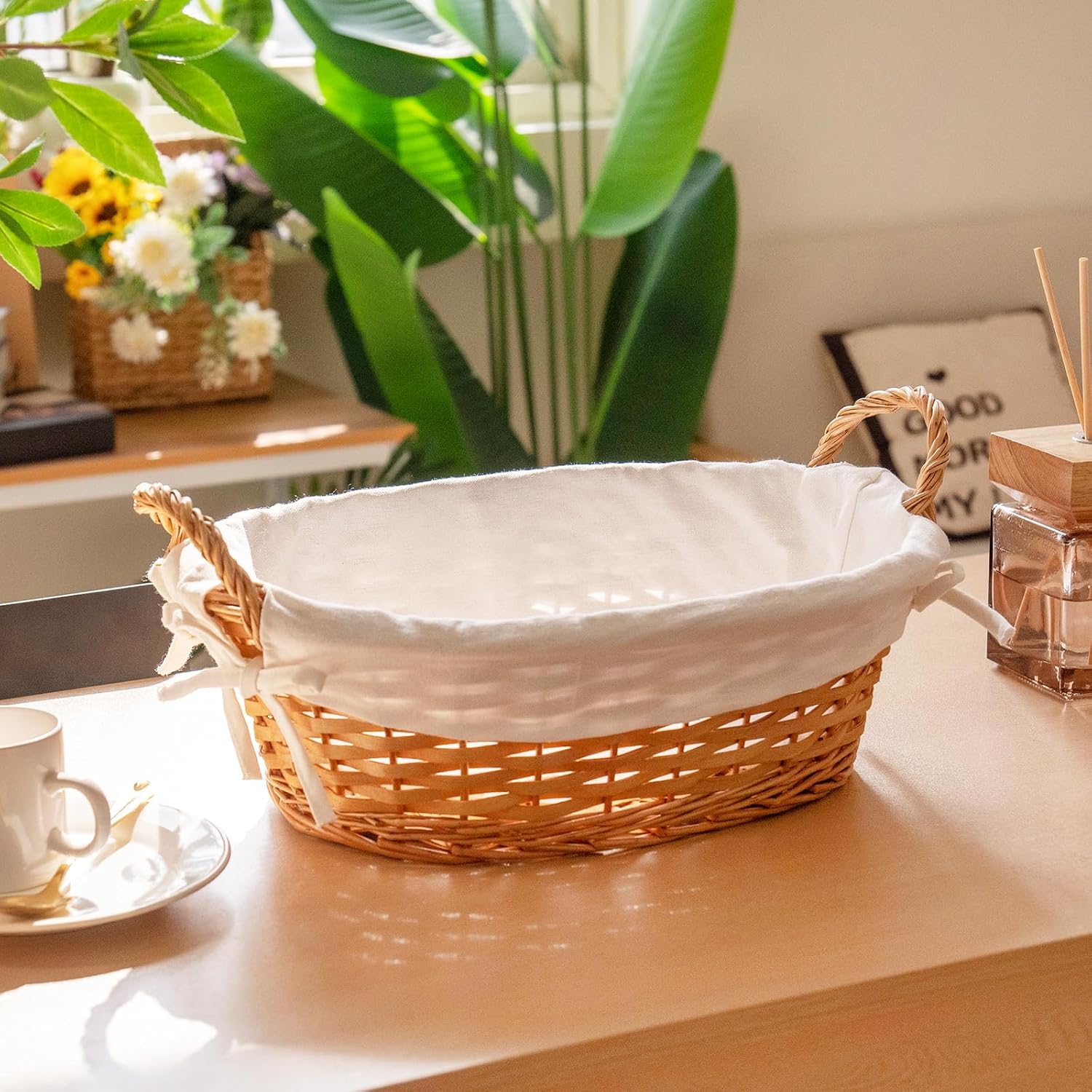 Hand-Woven Storage Basket With Removable Cotton Lining Home Decor Organizer
