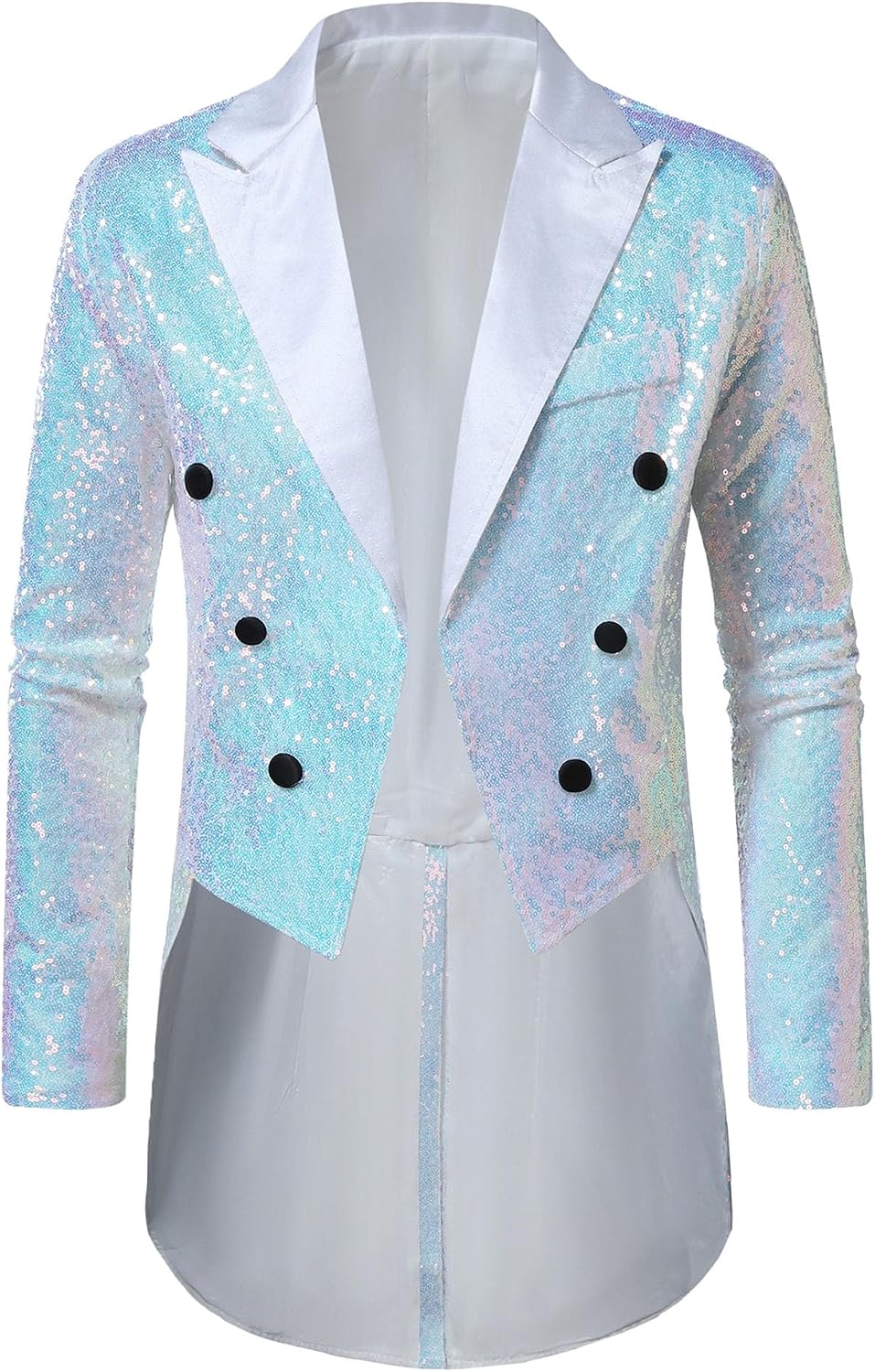 Men Classic Shiny Sequin Blazer Tuxedo 6 Buttons Business Perform Jacket Fall Suit Collar Split Hem Banquet Coat