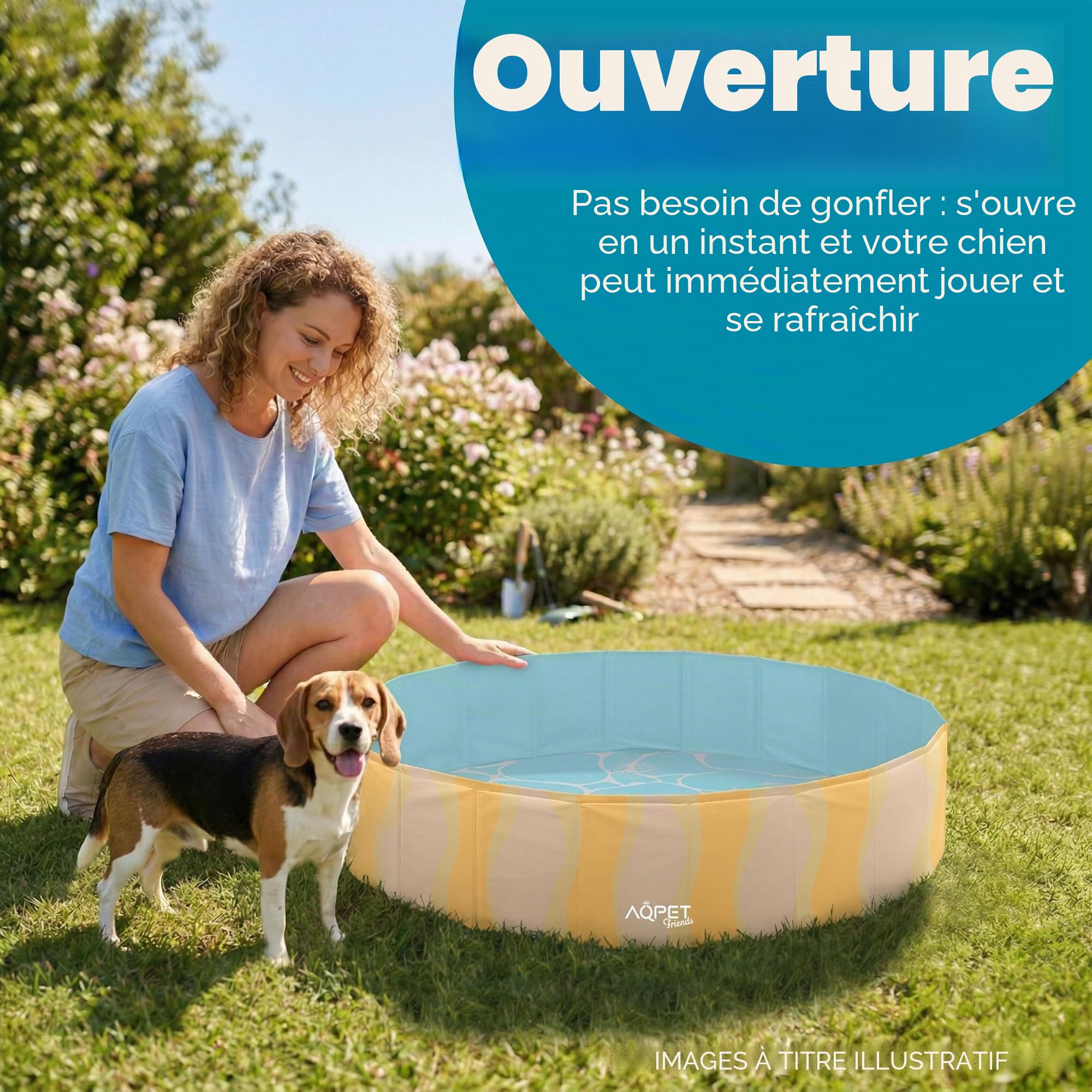 AQPET AqpetFriends Piscine en Plastique pour Chien, Animaux domestiques, Pliable, de Jardin, 120 x 30 cm, Motif mer