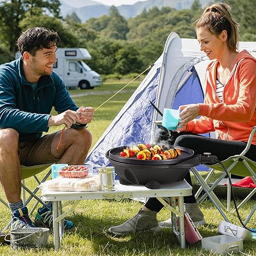 Miniatura 3 de Giantex Parrilla eléctrica para interiores y exteriores, placa de parrilla antiadherente, 3 zonas de cocción, control de temperatura, bandeja de