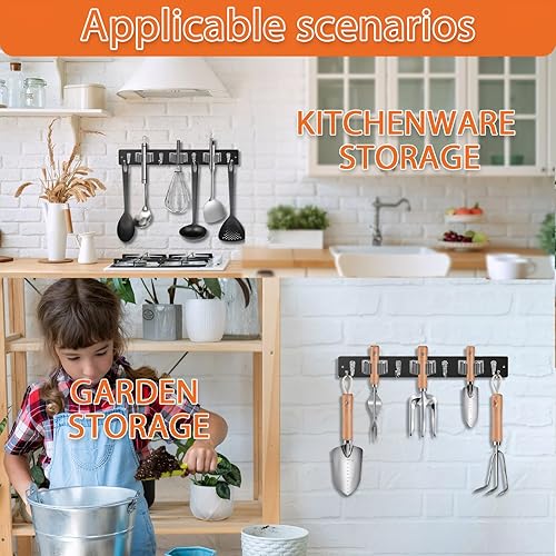 Miniatura 6 de Organizador de escoba y trapeador para colgar en la pared, organizador de escoba de madera negra maciza, soporte de pared para herramientas