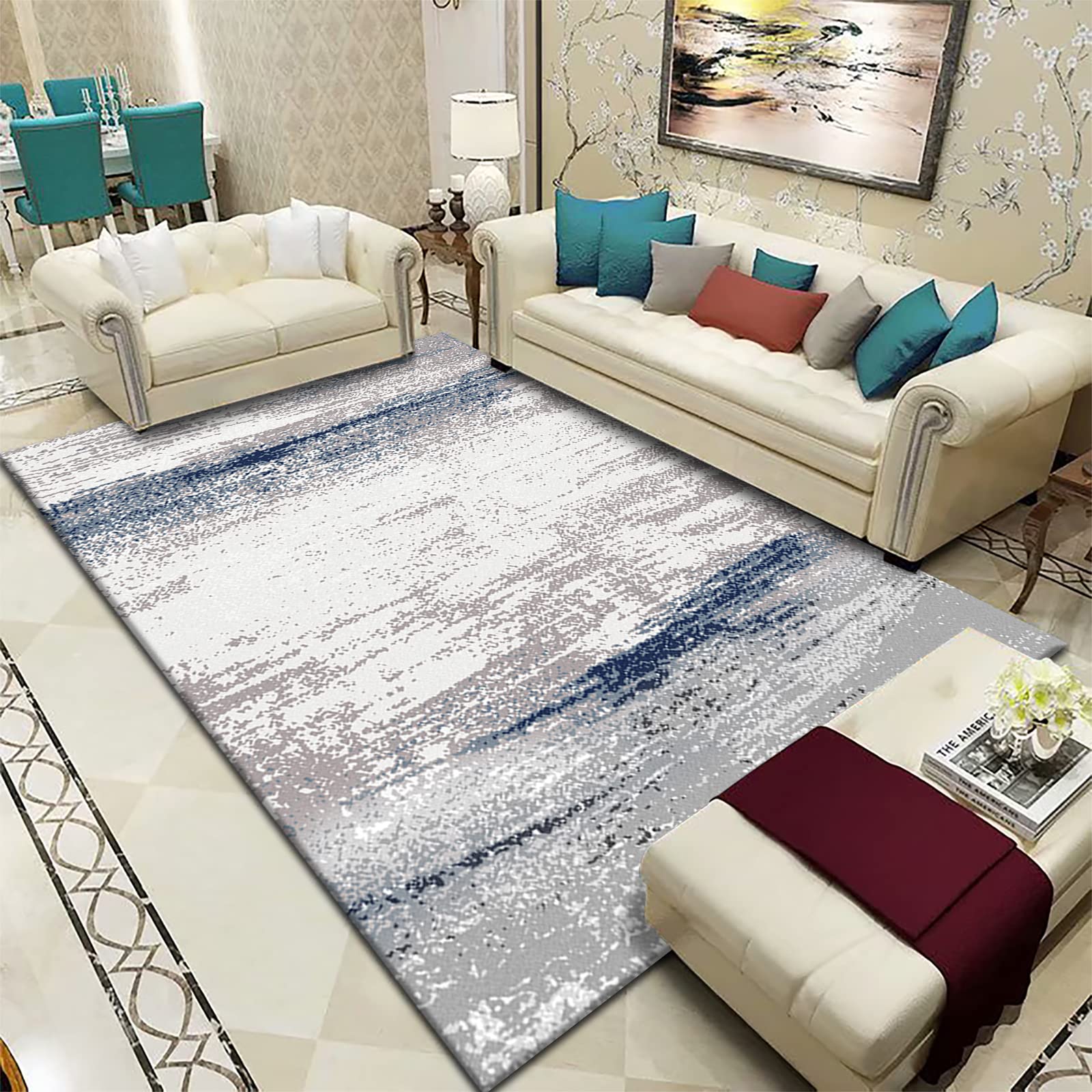 Tappeto per soggiorno, antiscivolo, design moderno, astratto, sfumato, per camera da letto, ingresso o ufficio